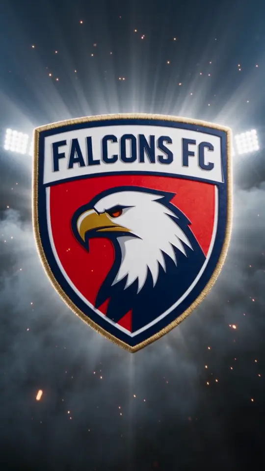 Football crest: floodlights, falcon, metal, confetti