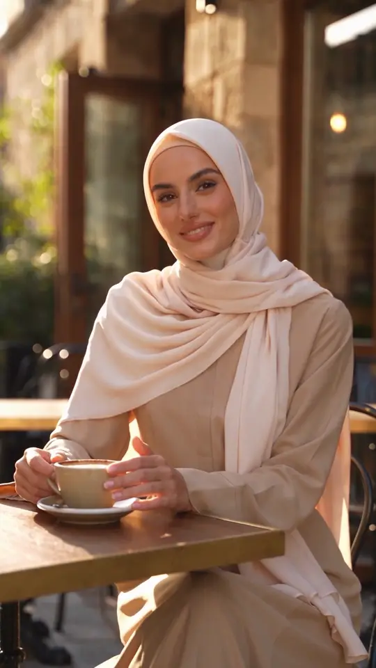 Modest outfit: courtyard walk, fabric detail, arched windows