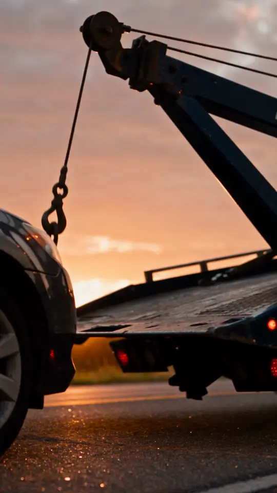 Separate towing ad example: truck at dusk and vehicle loading