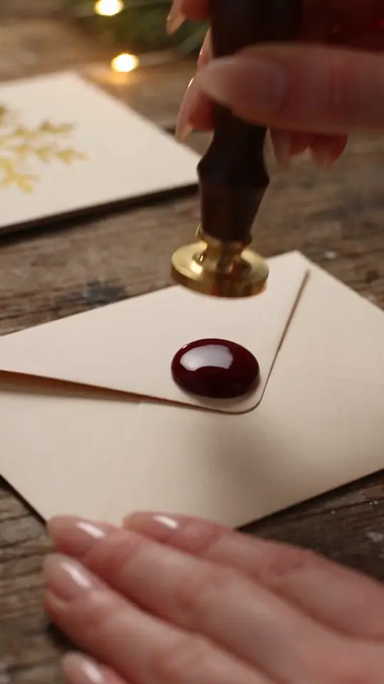 Greeting cards: gold foil, envelope, wax seal