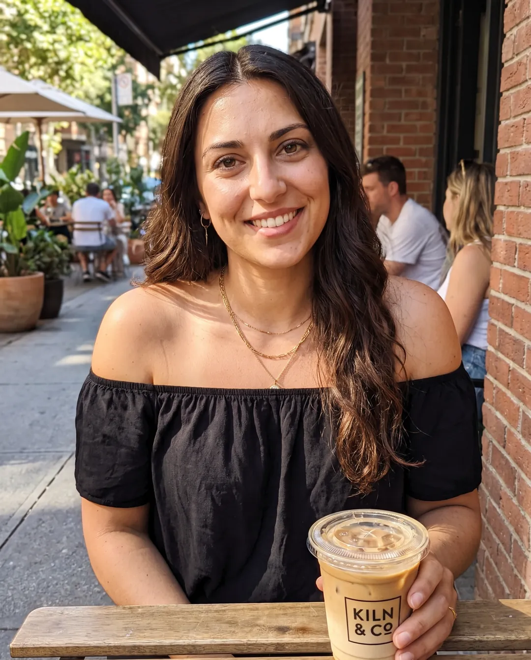 Café post with an iced latte (fictional brand “Kiln & Co”)