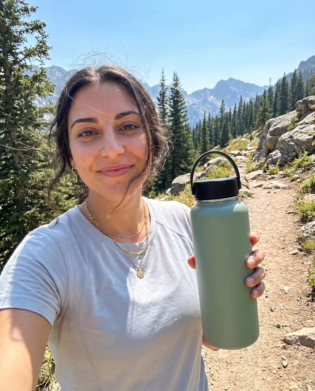 Hiking selfie with a water bottle