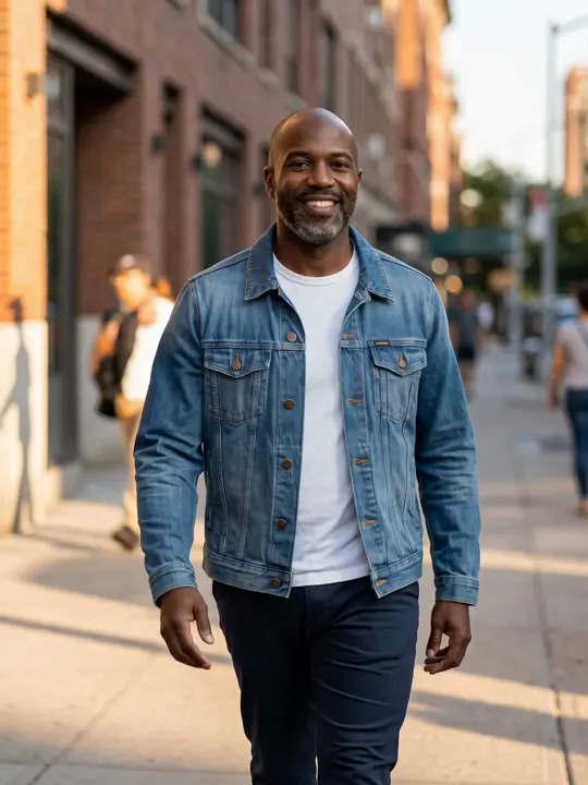 Street walk: the denim jacket at golden hour (5 s, Seedance 2.0)