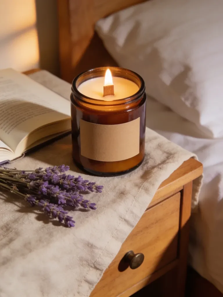 Owned fictional amber candle source photo used for the recorded ad-pack test