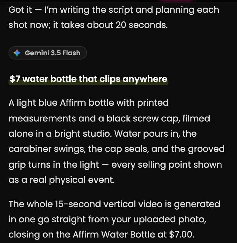 Plan summary headed $7 water bottle that clips anywhere, ending on the Affirm Water Bottle at $7.00