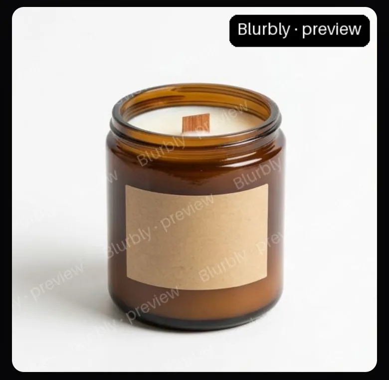 Enlarged watermarked preview of the candle on a pure white background with a Blurbly preview badge