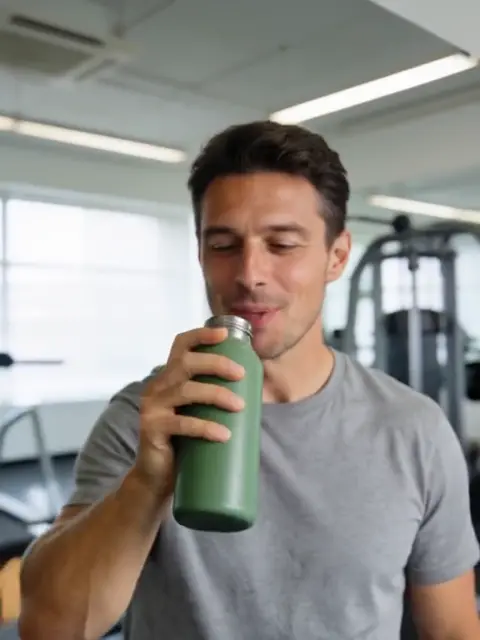 Video frame: UGC-style video ad: water bottle at the gym